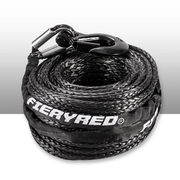 FIERYRED Synthetic Winch Rope 3/8 x 100' with Hook - 26,500Ibs (Black –  vicoffroad_usa